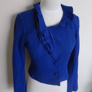 RONI Ruffle Cropped Wool Cardigan Sweater Blazer S